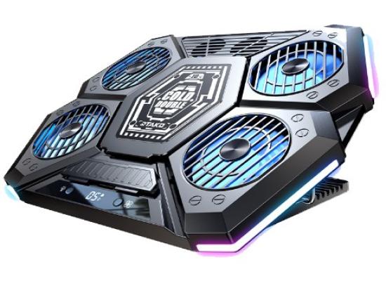 RTAKO LZ-D12 Gaming Laptop Cooler Foldable Adjustable Notebook Stand Heat Dissipation Holder for 12-18'' Cooling Pad W/ RGB Light - Black